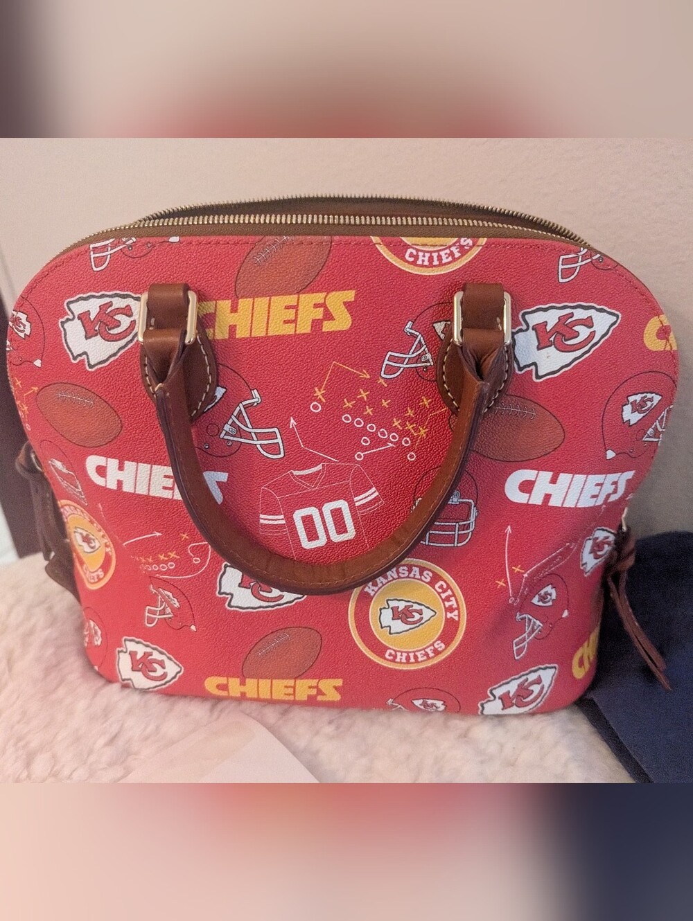 Dooney & Bourke Red Kansas City Chiefs Dome Satchel with Brown Handles